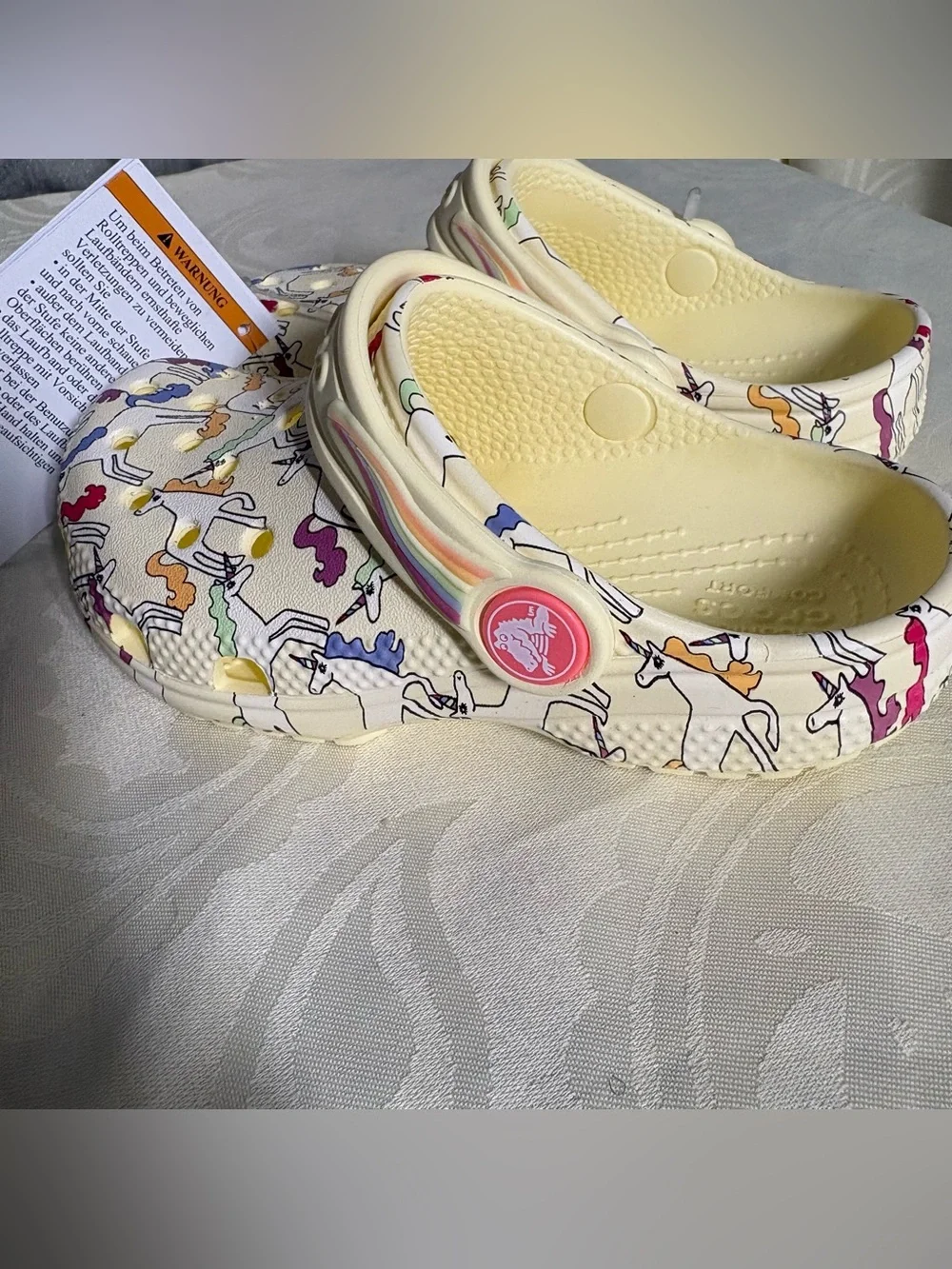 CROCS Kids Cream Unicorn-Print Clog with Rainbow Strap